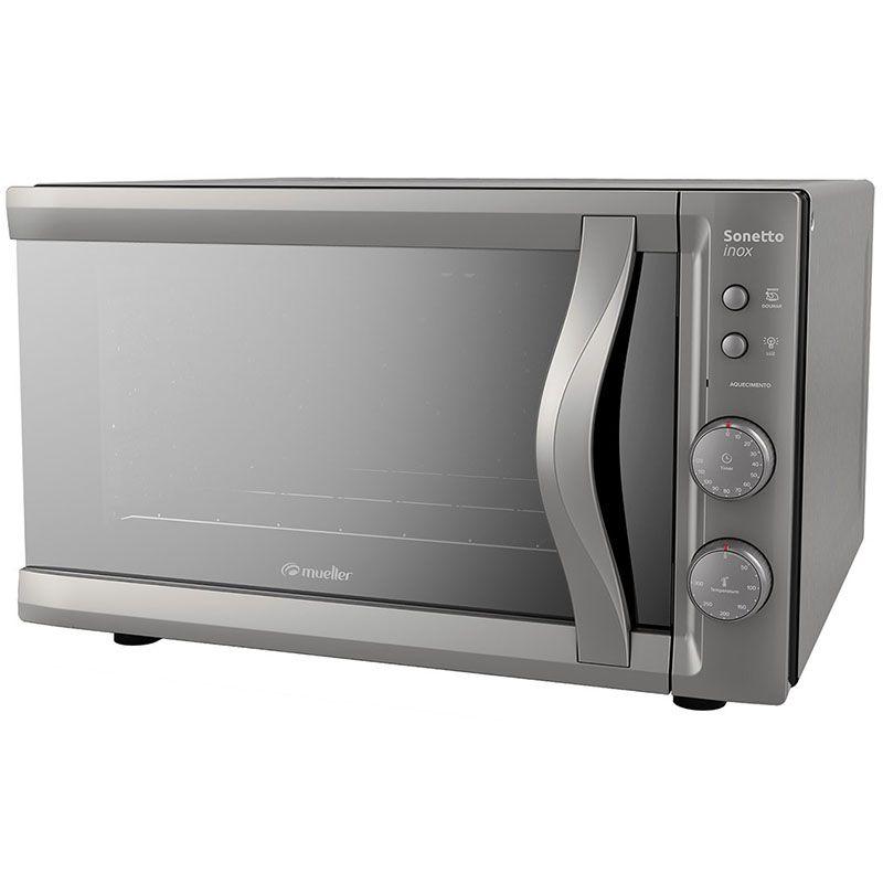 El Horno Mueller 44 L Sonetto con Timer Inox es una excelente opción para quienes buscan un horno compacto, potente y eficiente. 
- Con 44 litros de capacidad y una potencia de 1000W, permite cocinar con precisión gracias a su rango de temperatura de 50°C a 250°C. 
- Cuenta con grill eléctrico para gratinados perfectos, vidrio doble y aislamiento térmico total para mayor seguridad y eficiencia energética. 
- Además, su diseño incluye bandeja colectora de residuos "Total Clean", luz interna para mejor visibilidad y timer sonoro para mayor comodidad. 
- Su acabado en inoxidable le da un toque elegante y moderno.