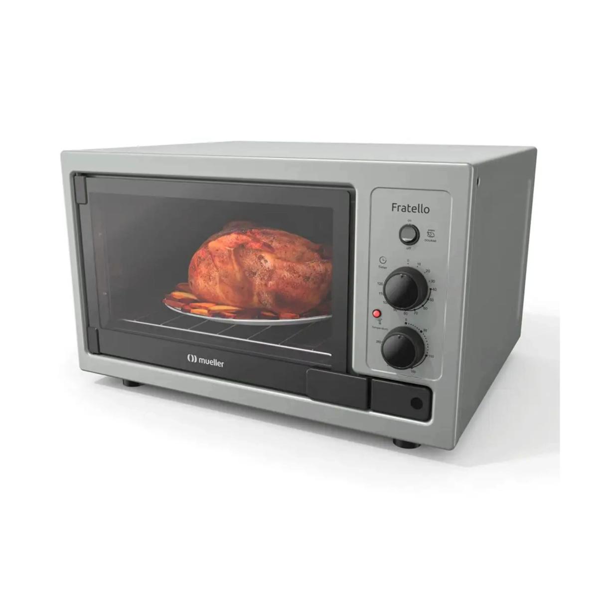 El horno eléctrico Fratello es ideal para vos, que busca un horno eléctrico simple, sin renunciar a la modernidad, eficiencia y al bajo consumo de energía. Con el horno eléctrico Fratello, preparas deliciosas recetas. Todo con la agilidad que necesitas.

- Timer de hasta 120 minutos.
- Volumen interno del horno de 44 litros.
- Grill.
- Control automático de temperatura.
- Interior del horno en easy clean.
- Aislamiento térmico.
- Bandeja para residuos esmaltada.
- Ventana de escape.

- Dimensiones externas (cm): A:36 x L:58 x P:48,5
- Dimensiones del embalaje (cm): A:40 x L:60 x P:53
- Capacidad: 44 litros
- Dimensiones internas del horno (cm): A:26,25 x L:39 x P:43
- Tensión: 127V o 220V
- Peso del producto: 10,5 Kg
- Peso del producto empaquetado: 12,0 Kg
- Color: Titanio
- Acabado del interior del horno: Total Clean
- Potencia: 1.800 watts (900W superior/900W inferior)
- Control de temperatura: 50° a 260°
- Consumo: (200º C/1h) 0,61kWh)