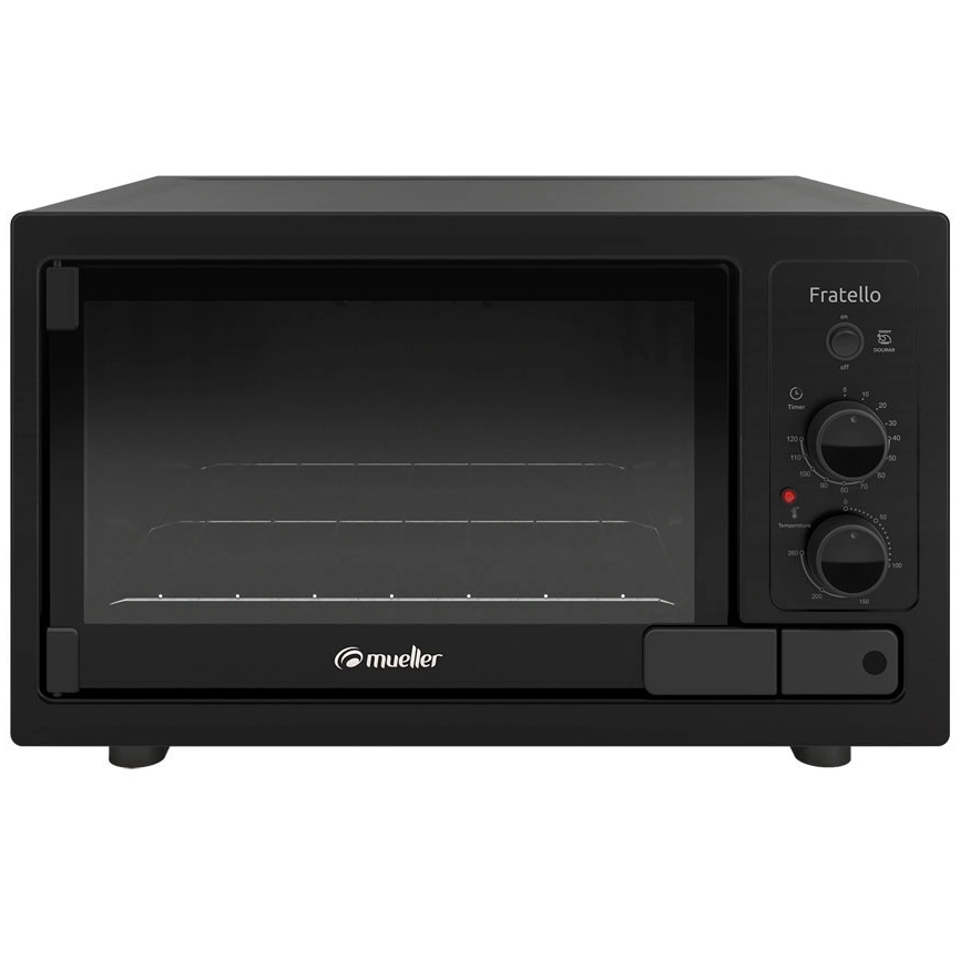 El horno eléctrico Fratello es ideal para vos, que busca un horno eléctrico simple, sin renunciar a la modernidad, eficiencia y al bajo consumo de energía. Con el horno eléctrico Fratello, preparas deliciosas recetas. Todo con la agilidad que necesitas.

- Timer de hasta 120 minutos.
- Volumen interno del horno de 44 litros.
- Grill.
- Control automático de temperatura.
- Interior del horno en easy clean.
- Aislamiento térmico.
- Bandeja para residuos esmaltada.
- Ventana de escape.

- Dimensiones externas (cm): A:36 x L:58 x P:48,5
- Dimensiones del embalaje (cm): A:40 x L:60 x P:53
- Capacidad: 44 litros
- Dimensiones internas del horno (cm): A:26,25 x L:39 x P:43
- Tensión: 127V o 220V
- Peso del producto: 10,5 Kg
- Peso del producto empaquetado: 12,0 Kg
- Color: Negro
- Acabado del interior del horno: Total Clean
- Potencia: 1.800 watts (900W superior/900W inferior)
- Control de temperatura: 50° a 260°
- Consumo: (200º C/1h) 0,61kWh)