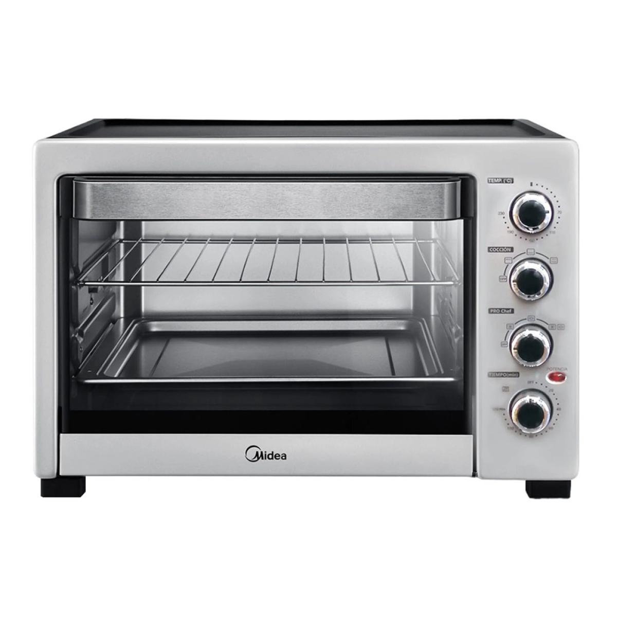 Compacta y eficiente, ideal para cocinar diversas recetas con capacidad para hasta 38 litros. Cuenta con controles intuitivos y funciones versátiles para una cocina precisa.

Horno Midea 38 litros silver
Con una capacidad de 38 litros, es perfecto para preparar comidas para la familia o para reuniones. Su diseño intuitivo incluye controles sencillos y funciones de calentamiento, horneado, asado y gratinado, adaptándose a diversas recetas. Equipa un termostato ajustable y un temporizador para una cocción precisa. Ideal para quienes buscan eficiencia y facilidad en la cocina sin comprometer el espacio.

Caracteristicas
Capacidad:  38 litros para cocinar grandes porciones
Potencia: 1.800 W
Controles mecánicos: intuitivos para temperatura y tiempo.
Temporizador integrado: para programar el tiempo de cocción.
Luz interior: Si
Timer:  120 minutos
Temperatura:  hasta 230ºC
Disipación de calor uniforme
Convector
Modos de Funcionamiento 
Hornear
Asar
Cocinar
Descongelar