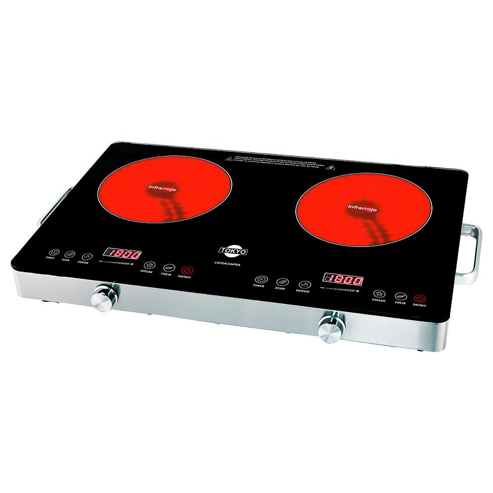 Con la placa Tokyo, la cocción es mucho más rápida y eficiente.

Descripción
* Protección contra sobrecalentamiento.
* 2 Zonas de cocción Infrarroja.
* Placa de cristal resistente.
* 10 niveles de temperatura.
* Bajo consumo de energía.
* Bloqueo de Seguridad.
* Función temporizador.
* 4.000W de potencia.
* Panel táctil.

Imágenes meramente ilustrativas. Imágenes e información sujetas a cambios sin previo aviso.

Medidas del Packaging
- PESO	13500 GR
- ANCHO	11 CM
- ALTO	48 CM
- LARGO	67 CM