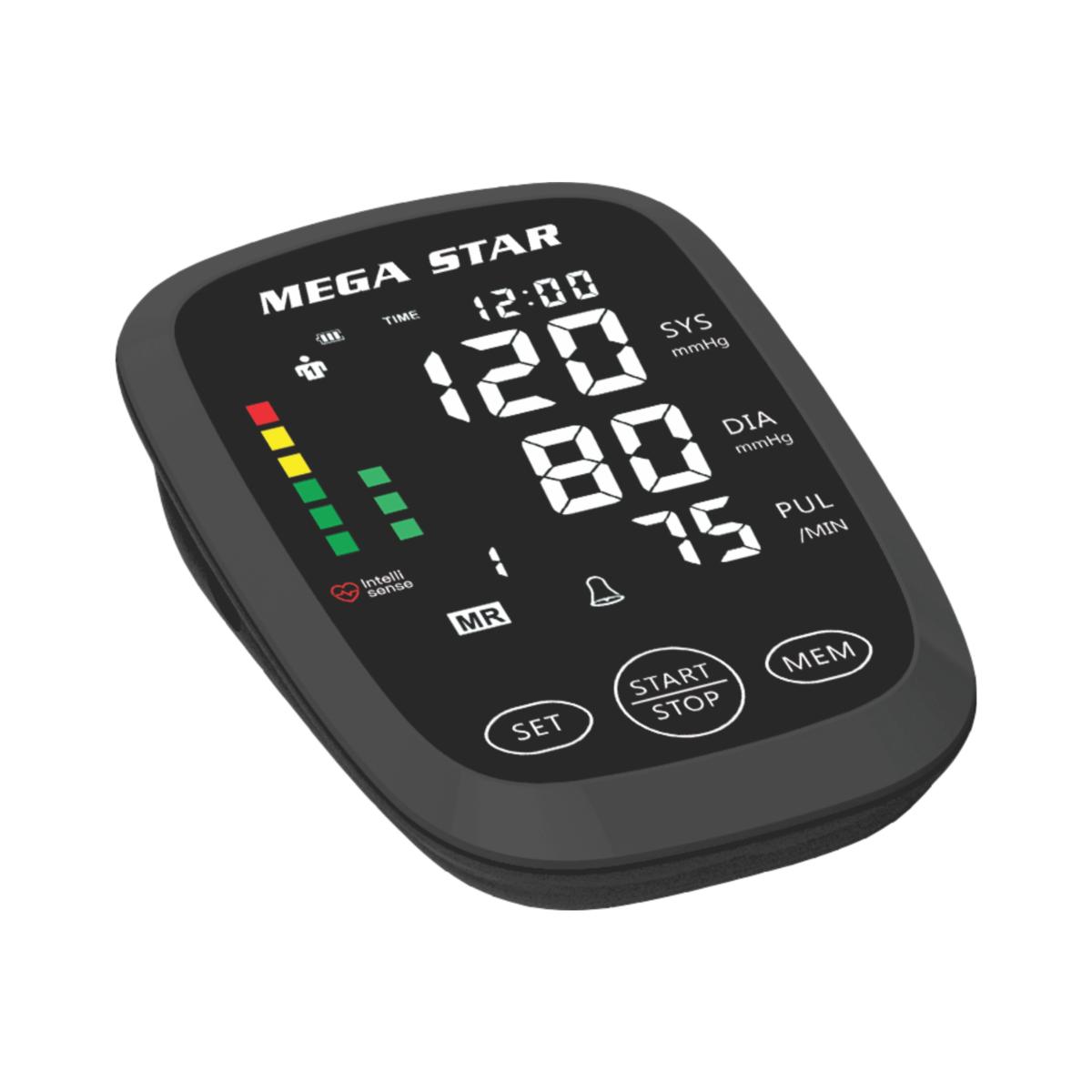 Pantalla LCD
Presión: 0~299mmHg
Pulso: 40~180lat/min
Indicador de latido irregular del corazón
Reloj
Alimentación: 4 pilas AAA / USB 5V