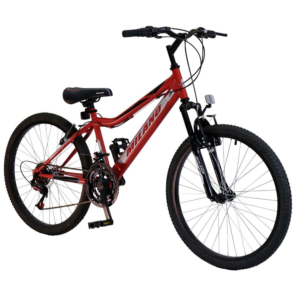 Marca: MILANO
Tipo de Bicicleta: MTB
Aro: 24”
Tipo de Producto: BICICLETA
Modelo: TORINO
Color: ROJO
Cubiertas: TODO TERRENO (26" X 2.125)
Descrallador Delantero: DESC. MILANO
Descrallador Trasero: DESC. MILANO
Frenos: V-BRAKE
Material de Cuadro: ALEACIÓN
Cuadro: CUADRO BAJO - UNISEX
Suspensión: RIGIDA
Tipo de suspensión: RÍGIDA
Velocidades: 18