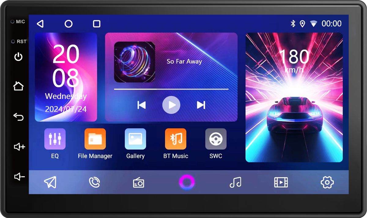Radio reproductor de MP5 para auto
Plataformas Carplay y Android Auto
Función Mirror-Link
Función BT-Compatible
Nombre BT: MEGASTAR740
Radio FM
Wi-Fi incorporado
Ecualizador
Pantalla táctil de 7" / Doble DIN
Resolución: Full HD 1080P
2 Entradas USB
Entradas auxiliar y AV
Compatible con Steering Wheel Control (SWC)
Conexión a cámara de visión trasera
Alimentación: 10,8~14,4V 15A
Potencia de salida: 40Wx4