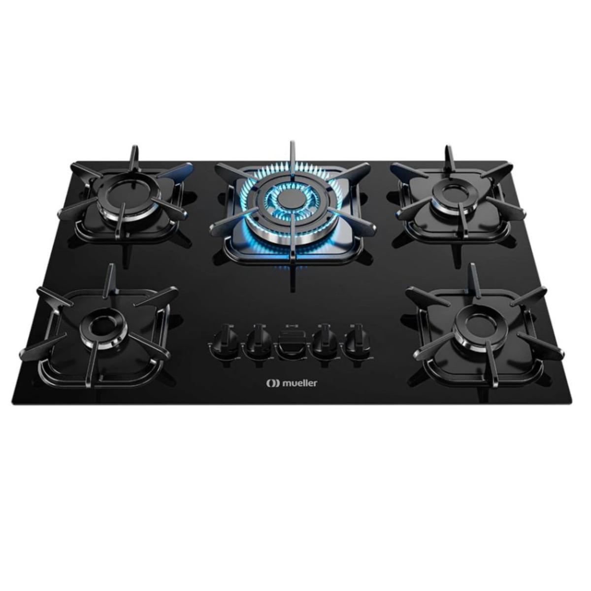 Anafe Mueller a Gas 5 Hornallas Negro
Con cinco hornallas de diferentes tamaños, permite cocinar varios platos al mismo tiempo, adaptándose a tus necesidades. Su diseño elegante y robusto complementa cualquier cocina, mientras que los materiales de alta calidad aseguran durabilidad y resistencia al uso diario. Fácil de limpiar y mantener, este anafe ofrece un rendimiento confiable y un acabado moderno para tus recetas favoritas.

Características Tecnicas 
Número de Hornallas: 5 hornallas de diferentes tamaños para mayor versatilidad en la cocina
Material: Superficie de acero inoxidable o esmalte negro resistente al calor y fácil de limpiar.
Quemadores: Quemadores de alta potencia para una cocción eficiente y uniforme
Medidas: Dimensiones adecuadas para adaptarse a espacios estándar de cocina
Seguridad: Sistema de seguridad que evita escapes de gas y asegura un uso seguro

Otras Especificaciones 
-Con rejillas individuales de hierro fundido
-6 puntos de apoyo y sistema de encaje exclusivo Mueller, garantizando más estabilidad a las ollas y seguridad en la preparación de los ingresos.

Medidas del producto 
-Alto: 10,5cm 
-Largo: 68cm 
-Profundidad: 44cm

Medidas del nicho para la instalación:
- L 62cm x P 37,5 cm

El nuevo Cooktop Gourmet Mueller 5 bocas ofrece belleza, modernidad y seguridad para su cocina.