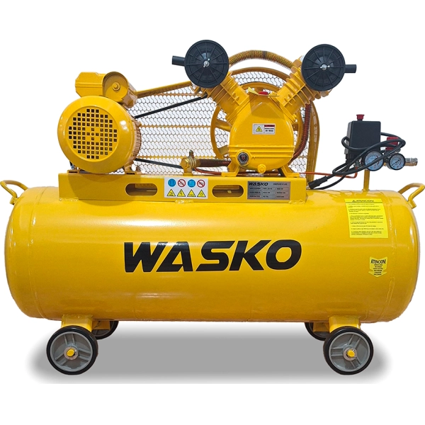 COMPRESOR WASKO A CORREA 3HP 220V 100LTS.

Compresor a correa WASKO de 3 HP, ideal para trabajos que requieren un caudal constante de aire. Equipado con doble salida, manómetro y accesorios incluidos para un uso eficiente y duradero.

- Voltaje-Frecuencia: 220 V - 50 Hz
- Potencia: 3 HP - 2,2 kW
- Capacidad: 100 Litros
- Caudal: 336 L/min
- Presión: 8 bar - 115 psi
- Doble salida con acople rápido y manómetro.