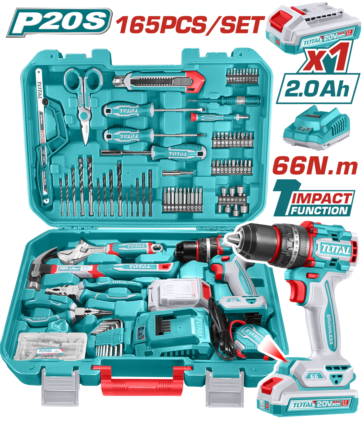 REF: THKTHP11652
1 Taladro percutor 20V 22500bpm (TIDLI20035), 1 Batería de 2.0 Ah (TFBLI20011),
1 Cargador (TFCLI2001),
Herramientas manuales: 1 Martillo de garra de 8 oz, 1 Destornillador SL5.5x100, 1 Destornillador PH1x100, 1 Pinza combinada de 7", 1 Pinza de punta larga de 6", 1 Llave ajustable de 8", 1 Lápiz de prueba, 1 Cinta métrica de acero de 3 m, 1 Cuchillo con hoja retráctil, 1 Portapuntas magnético de 1/4" y 100 mm, 1 Mango de destornillador de precisión de 4 mm, 1 Tijera eléctrica de 5.5", 1 Arco de sierra mini,
70 puntas, llaves y otro tipo de accesorios.
80 tornillos y tarugos